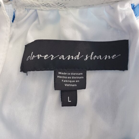 Clover And Sloane Women's Blue Fit & Flare Dress Floral Ruffle Size L (C-7) - Picture 8 of 13